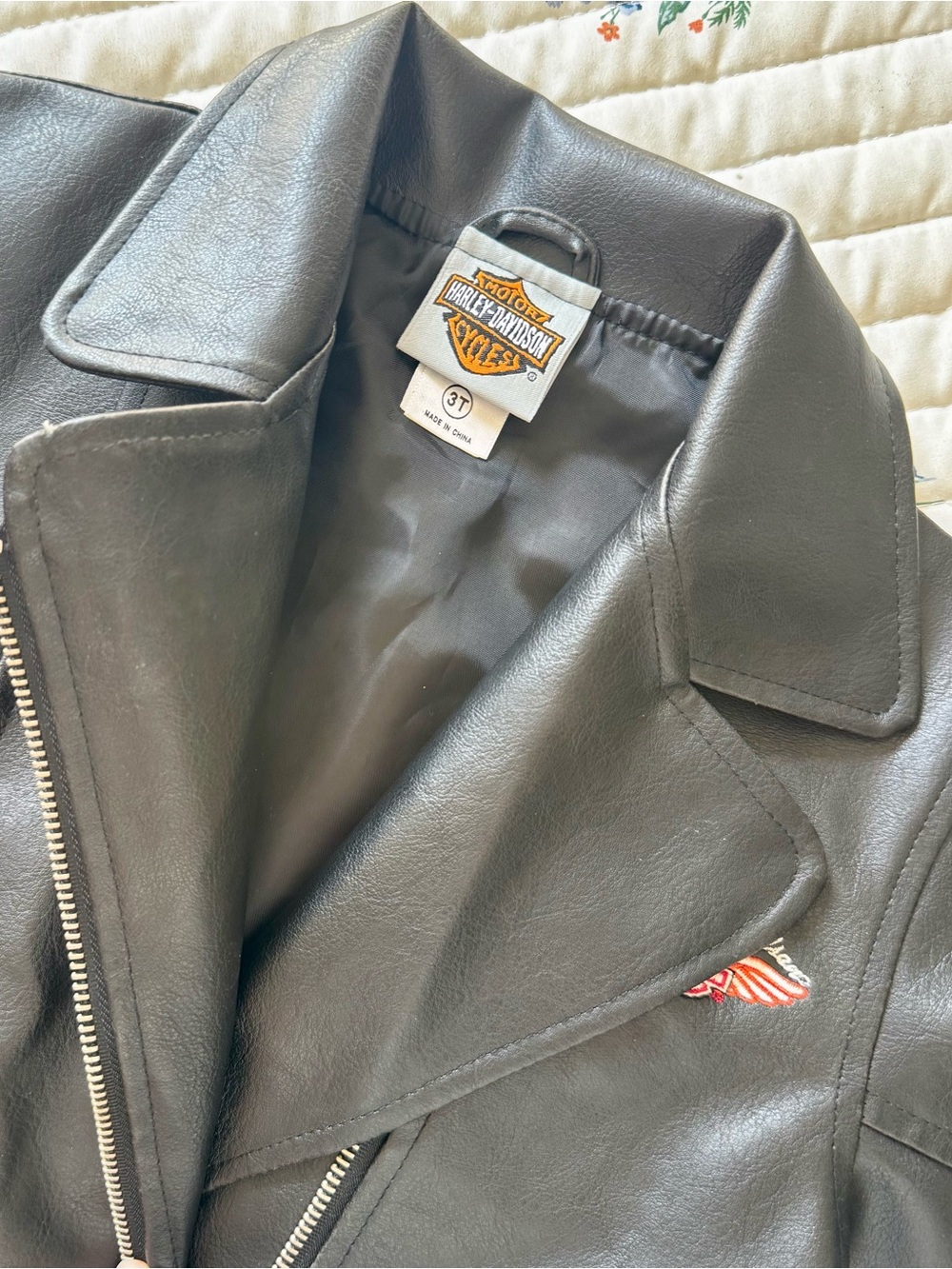 Harley Davidson Faux Leather Embroidered Motorcycle Jacket, Black – 3T Girl - Picture 4 of 8